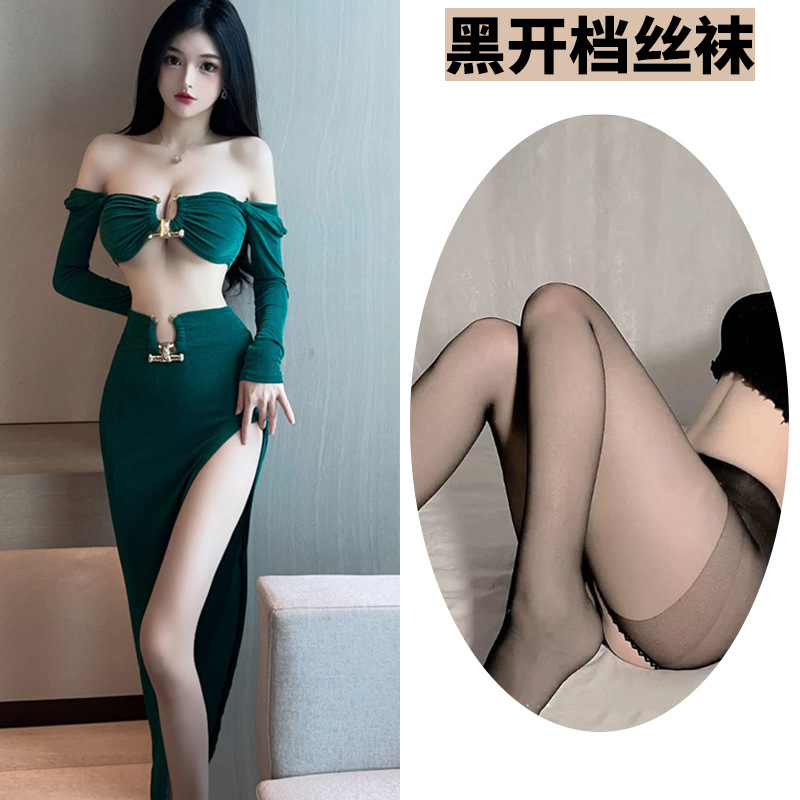 녹색 + 검은 색 오픈 양말