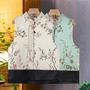 Middle-aged and old women's new Chinese-style embroidered vest coat mother spring new foreign-style vest Tang suit clothes