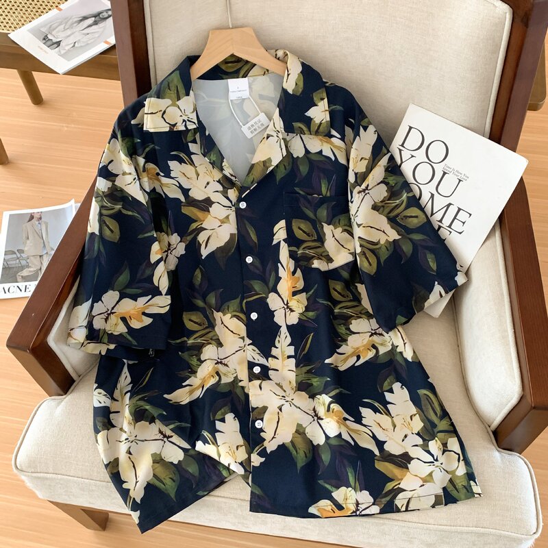 Thai Style Floral Shirt Women's Summer Trendy Brand Trendy New Style Handsome Short-sleeved plus size Loose Couple's Ice Silk Quick-drying Beach Shirt Thai Style Floral Shirt Women's Summer Trendy Brand Trendy New Style Handsome Short-sleeved plus size Loose Couple's Ice Silk Quick-drying Beach Shirt