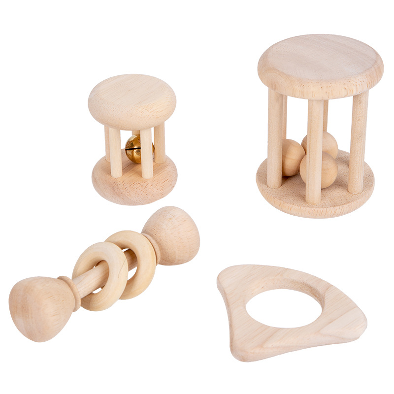 Bebés de madera con timbres de madera de mano set 0.18 educación temprana agarrar sonido calmante set de juguetes de cuatro partes