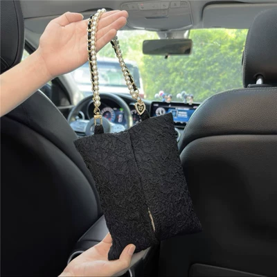 Blue Rain car tissue box, featuring a chic and stylish design, is a creative car tissue holder that can be hung on the back of the seat (Car tissue box/set) - seersucker-hanging-tissue-box-black