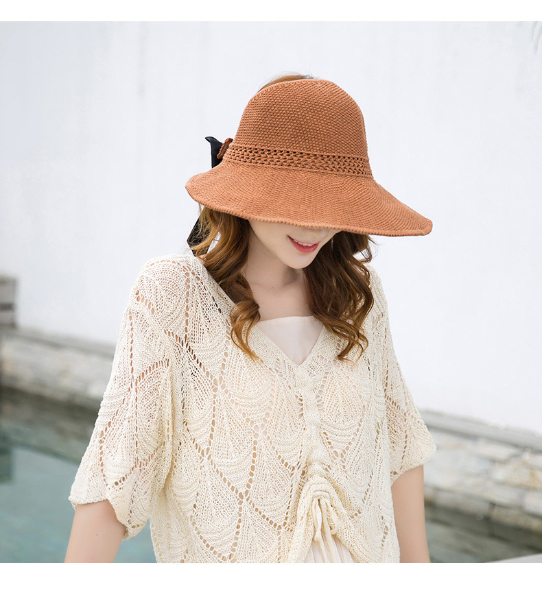 Women's Vacation Solid Color Bowknot Big Eaves Sun Hat display picture 4