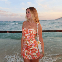 JY25092欧美沙滩性感抹胸包臀裙 2025春季新款度假短裙印花连衣裙