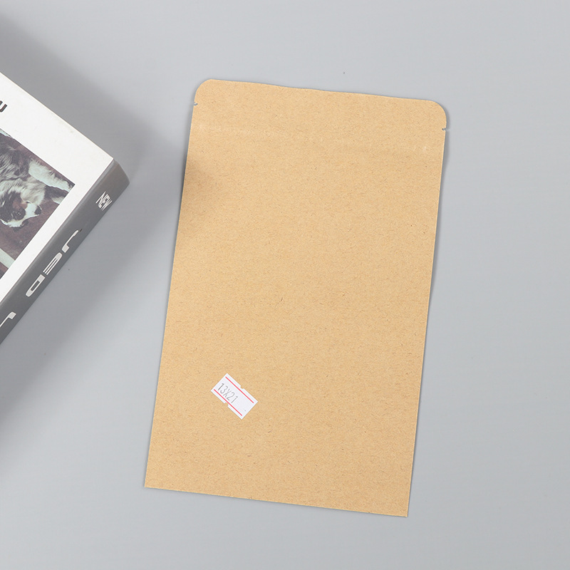 Spot bolsa de papel kraft con ventana transparente bolsa de embalaje de alimentos autosellada autoportante bolsa de té sellada de ocho lados fácil de rasgar