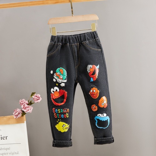 Boys' winter denim lined pants 2024 new autumn winter trendy stylish thick denim children's lined pants