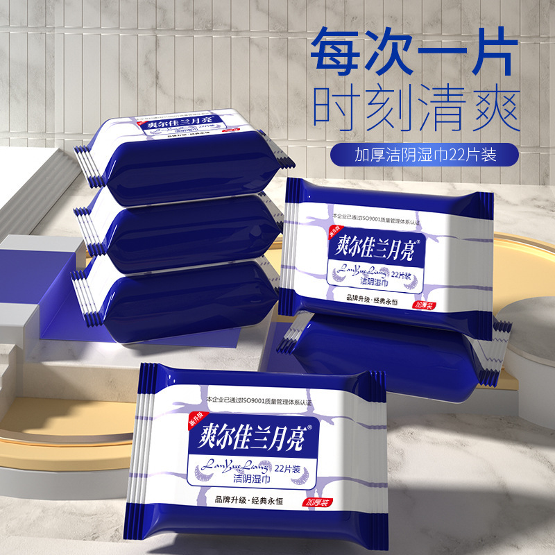Blue Moon Cleaning Wet tissue for men and women adult private parts care sanitary small bag wet tissue 22 pieces wholesale
