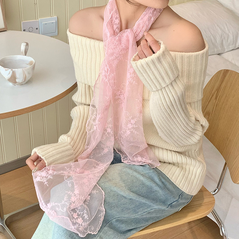 Bufandas de encaje nuevo estilo coreano arco grande pequeño fresco alto sentido bufandas bufandas bufandas de seda al por mayor