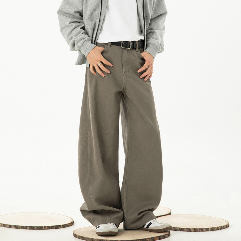 Vintage-Style Pure Cotton Silhouette Knife-Cut Pants, New Autumn Straight-Leg Loose Split Design Trendy Casual Trousers Q