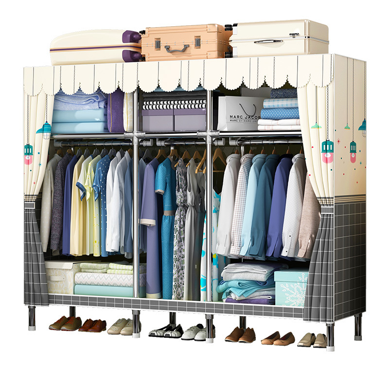 Simple Cloth Wardrobe Household Bedroom Alloy Interface Wardrobe Steel Pipe Thick Reinforced Economical Assembly Storage Wardrobe