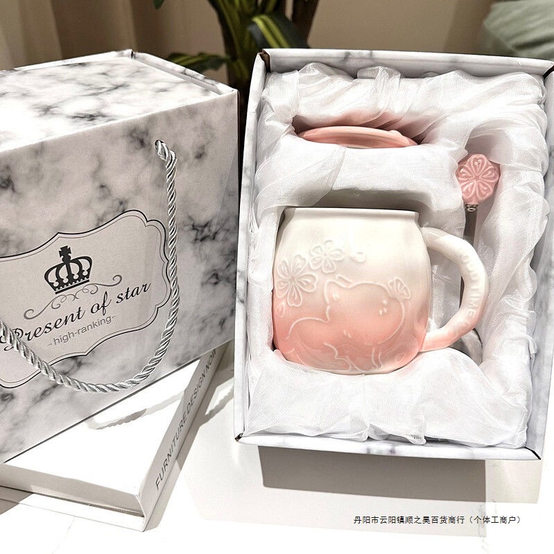 ins少女生日礼物女樱花猫咪带盖马克杯送情侣闺蜜有意义礼盒套装|undefined