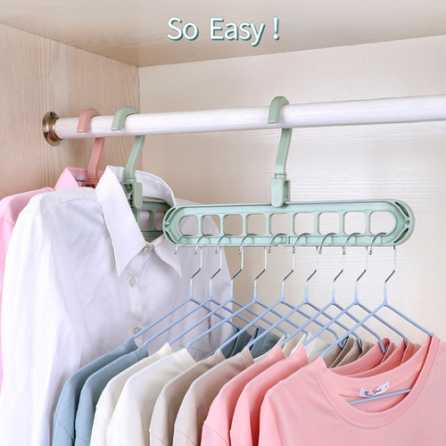 The nine-hole clothes hanger is the same multi-functional clothes hanger that can be used in both directions and storage. The rotating clothes drying rack is a magic tool for organization