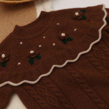 高端奢品康赛妮女童100%纯羊绒】儿童针织衫冬孩荷叶公主宝宝内搭