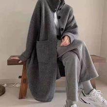 韓國2022秋冬新款設計感加厚百搭寬松慵懶外套長版毛衣開衫