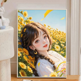 2024 New Cross Stitch sunny girl thread embroidery living room small restaurant plant flower handmade embroidery