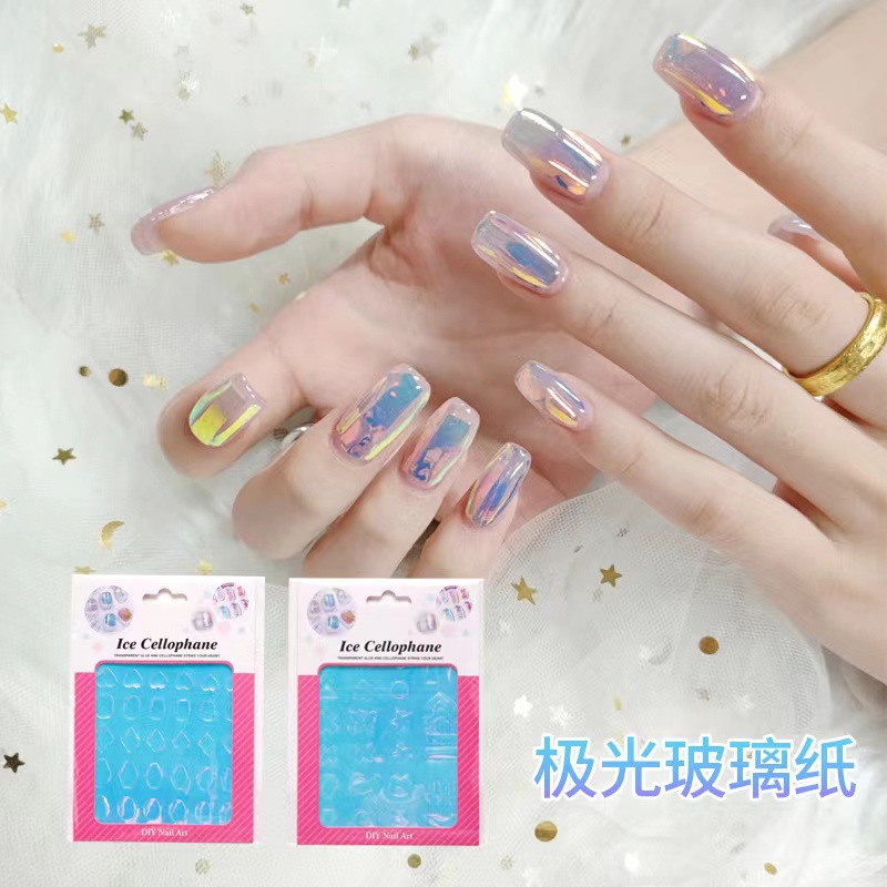 2022 en línea explosión de hielo aurora pegatinas de uñas gemas de forma especial fototerapia de uñas espejo colorido pegatinas de uñas cuadradas