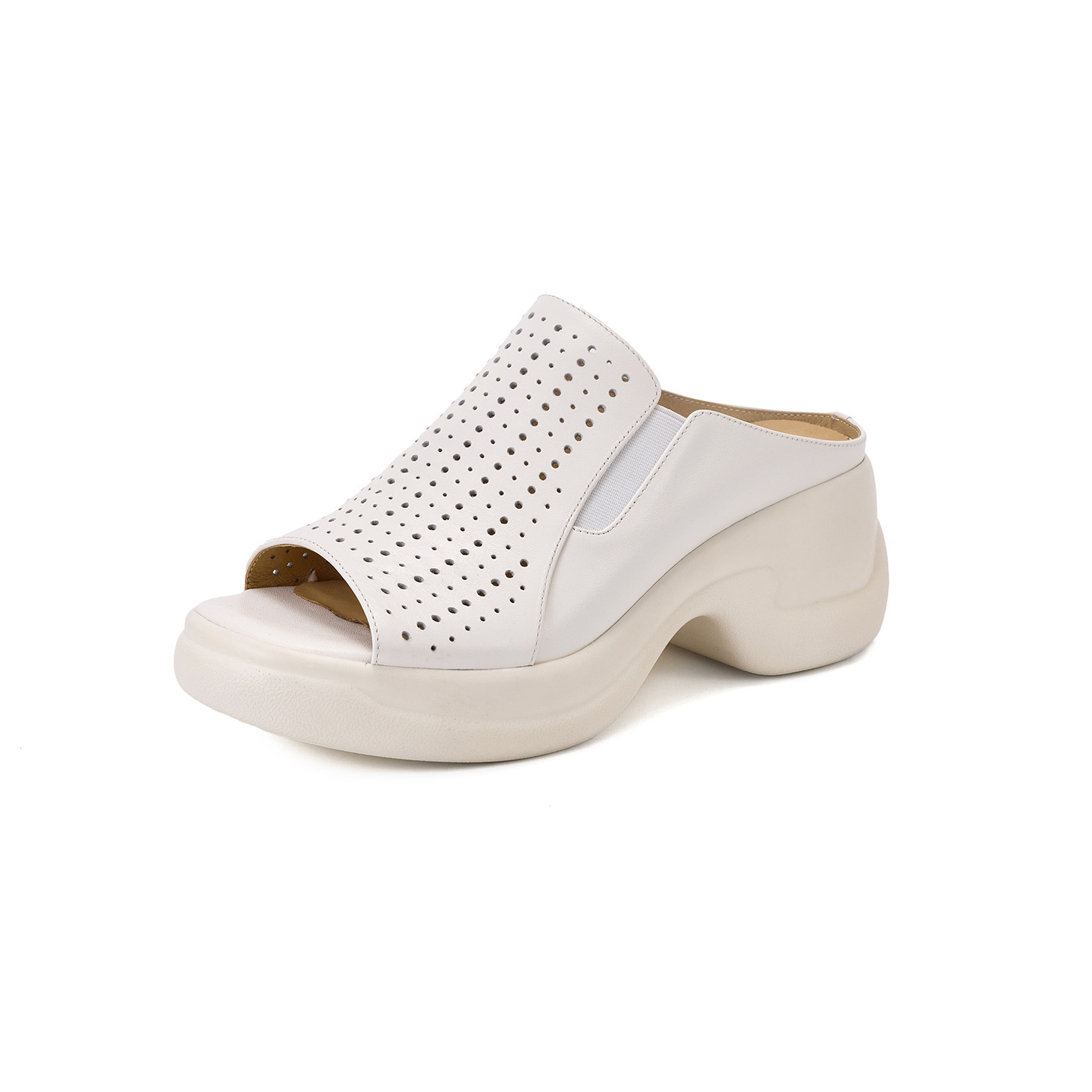 Dép sandal nữ da bò đục lỗ đế xuồng cao gót 9 cm — màu trắng ngà chi tiết 13
