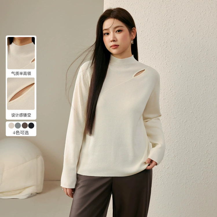 [Ленивый ветер полый топ] Полосатый большой размер женский пол-высокий воротник свитер толстый мм зимний новый