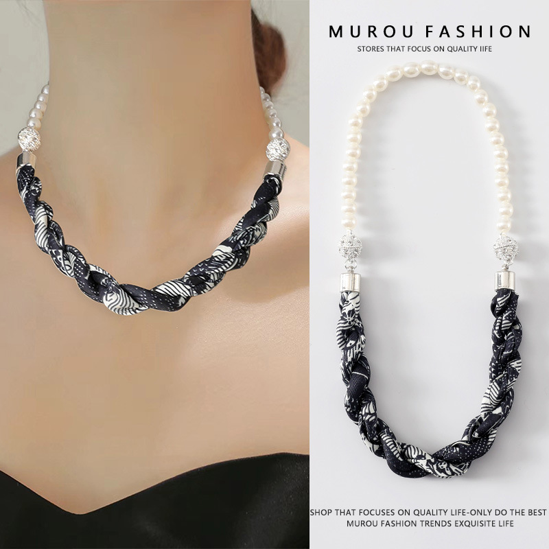 더블 마그네틱 버클 비즈 체인/블랙 별이 빛나는 하늘 45cm 길이