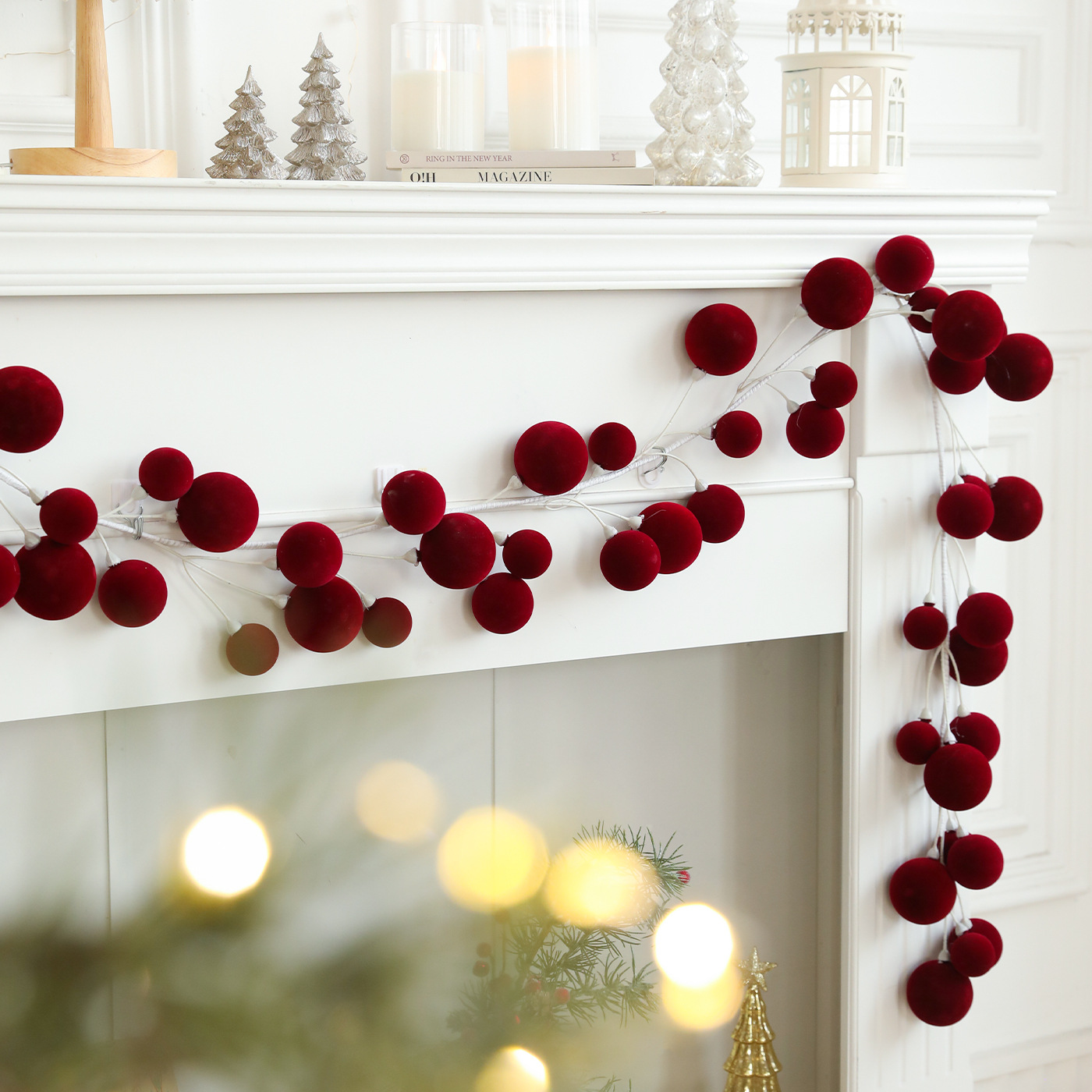 Transfronterizos 1.8M Navidad caña bola cadena de plástico flocado colgante puerta colgante pared decoración de fiestas accesorios
