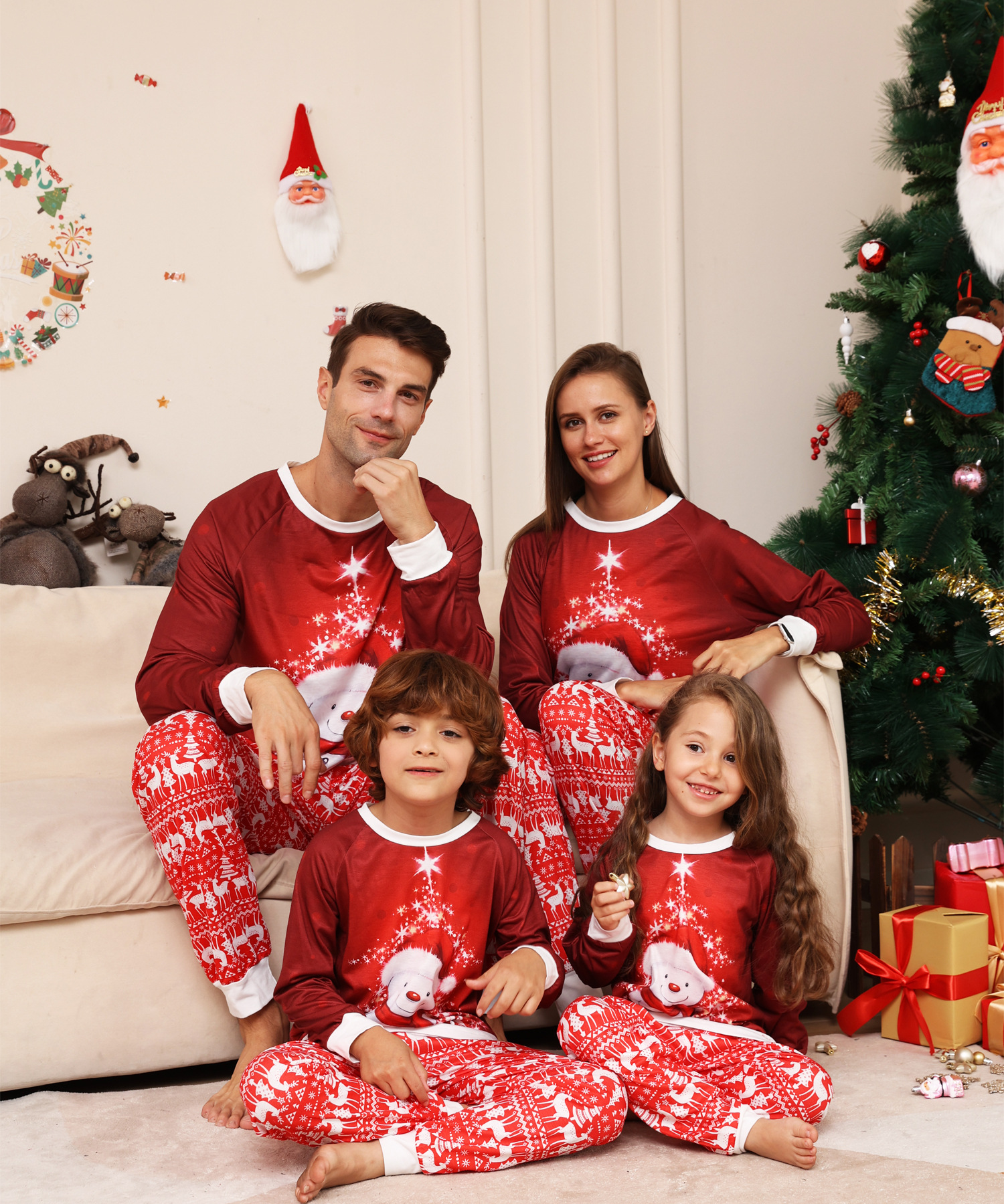 Christmas Cartoon snowman Deer Christmas family dress printed homestays pajamas_viptrois.com