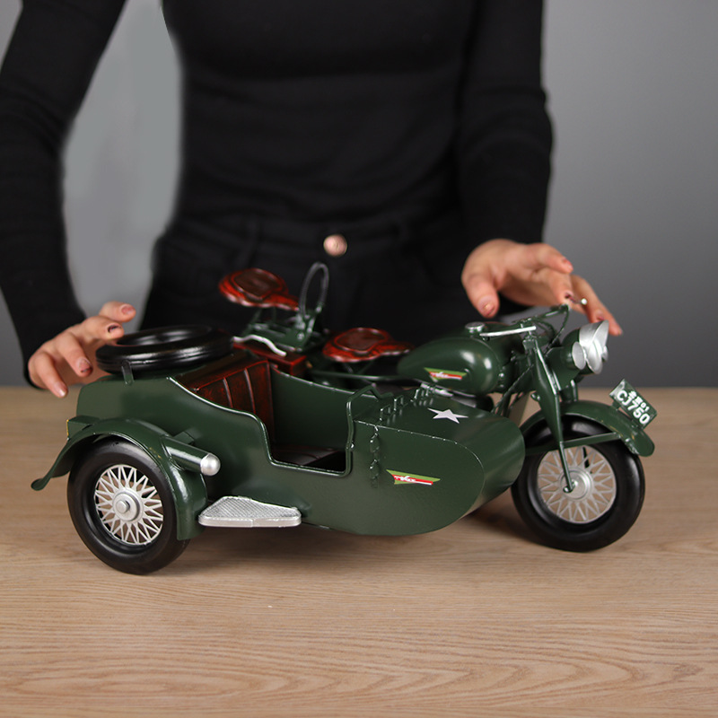 复古怀旧摆件挎斗三轮摩托车模型文艺家居客厅玄关摆设橱窗装饰