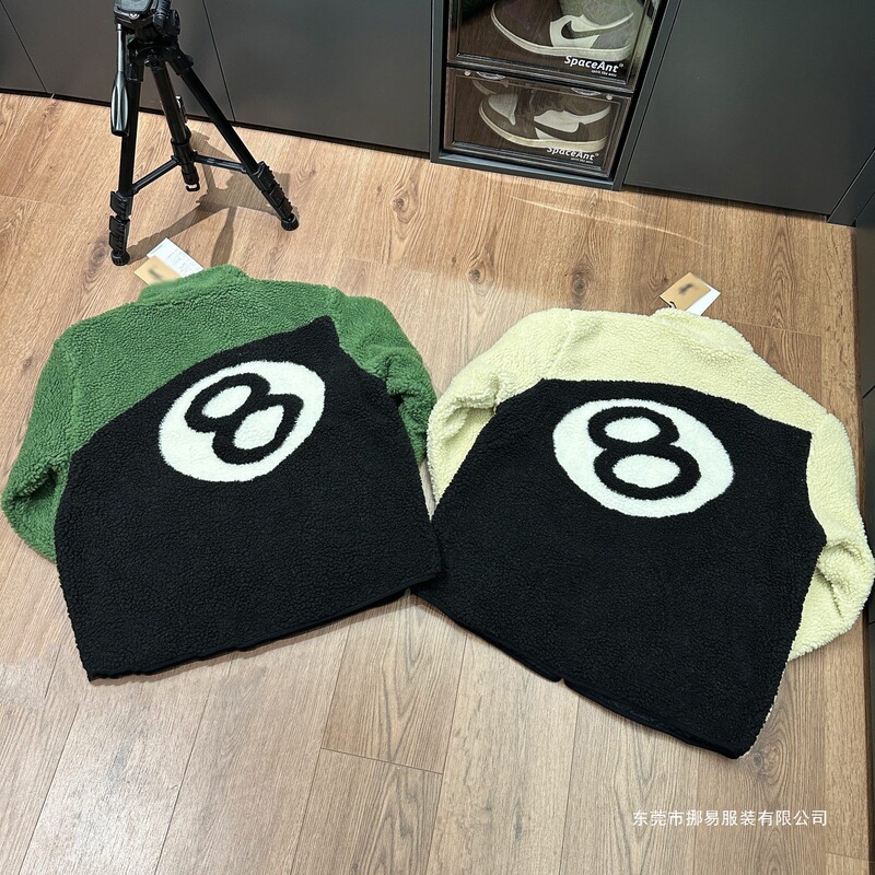 American-Style Autumn and Winter Thickened Reversible Lamb Wool Fleece Black No. 8 Billiard Jacket Coat Cotton Jacket for Men and Women