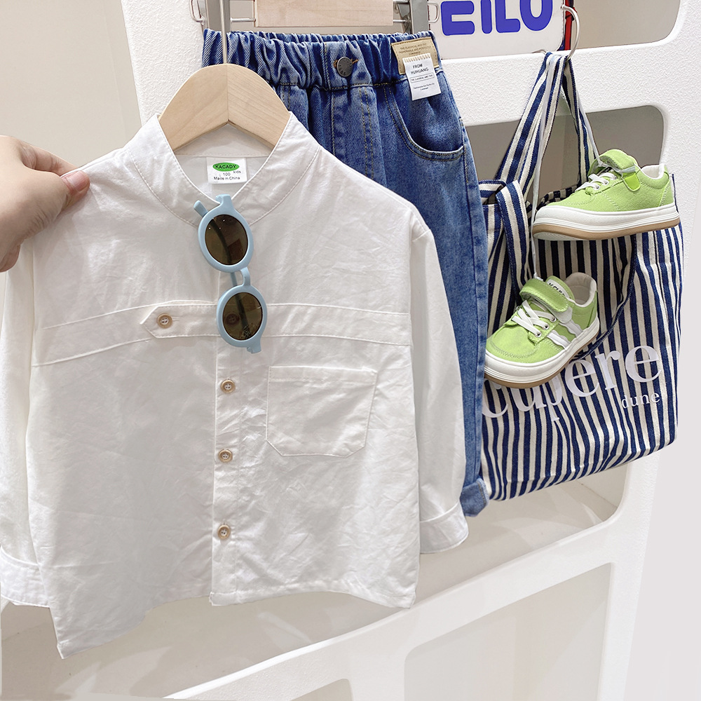 Ropa para niños Camisa de manga larga para niños 2023 otoño nueva camisa de color sólido para niños medianos y grandes camisa de estilo coreano para niños primavera y otoño moda