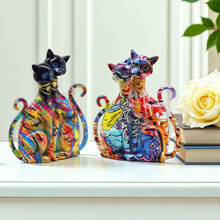 北欧创意涂鸦情侣猫咪高级感摆件家居客厅装饰品树脂工艺软装送礼