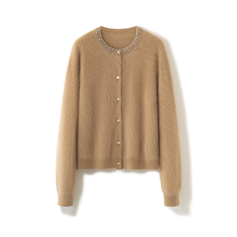 Brushed Series~E Home Kvss Same Style with Hanging Collar Diamond Shell Buckle 100% Cashmere Knitted Cardigan Jacket for Women