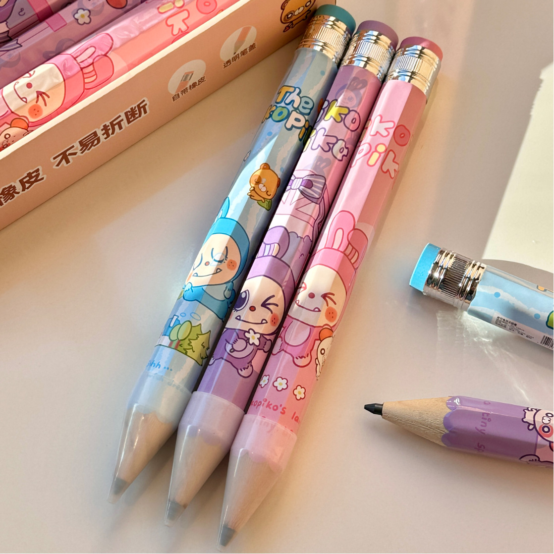 Nuevos productos de lápiz de conejo de piel de tamaño súper grande lindos lápiz de dibujos animados lápiz gigante lápiz de tela grande lápiz