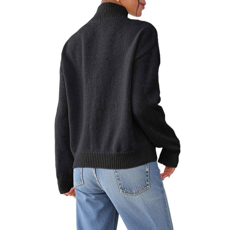 Women's Semi-Turtle Neck Casual Sweater - Soft Deer Fleece Fabric, Pure Color Pullover, Comfortable & Stylish For Autumn Winter_voghion.com