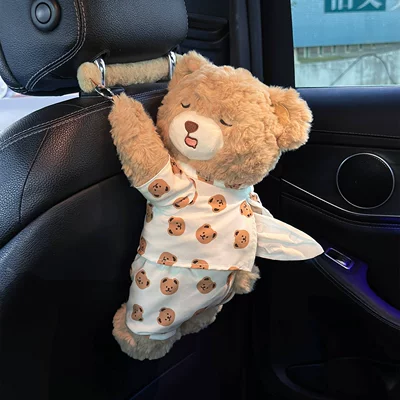 Car-mounted tissue box, cute bear design, high aesthetic value, practical in-car tissue holder, creative car tissue hanging bag for women (Car tissue box/set) - little-bear-tissue-pajamas