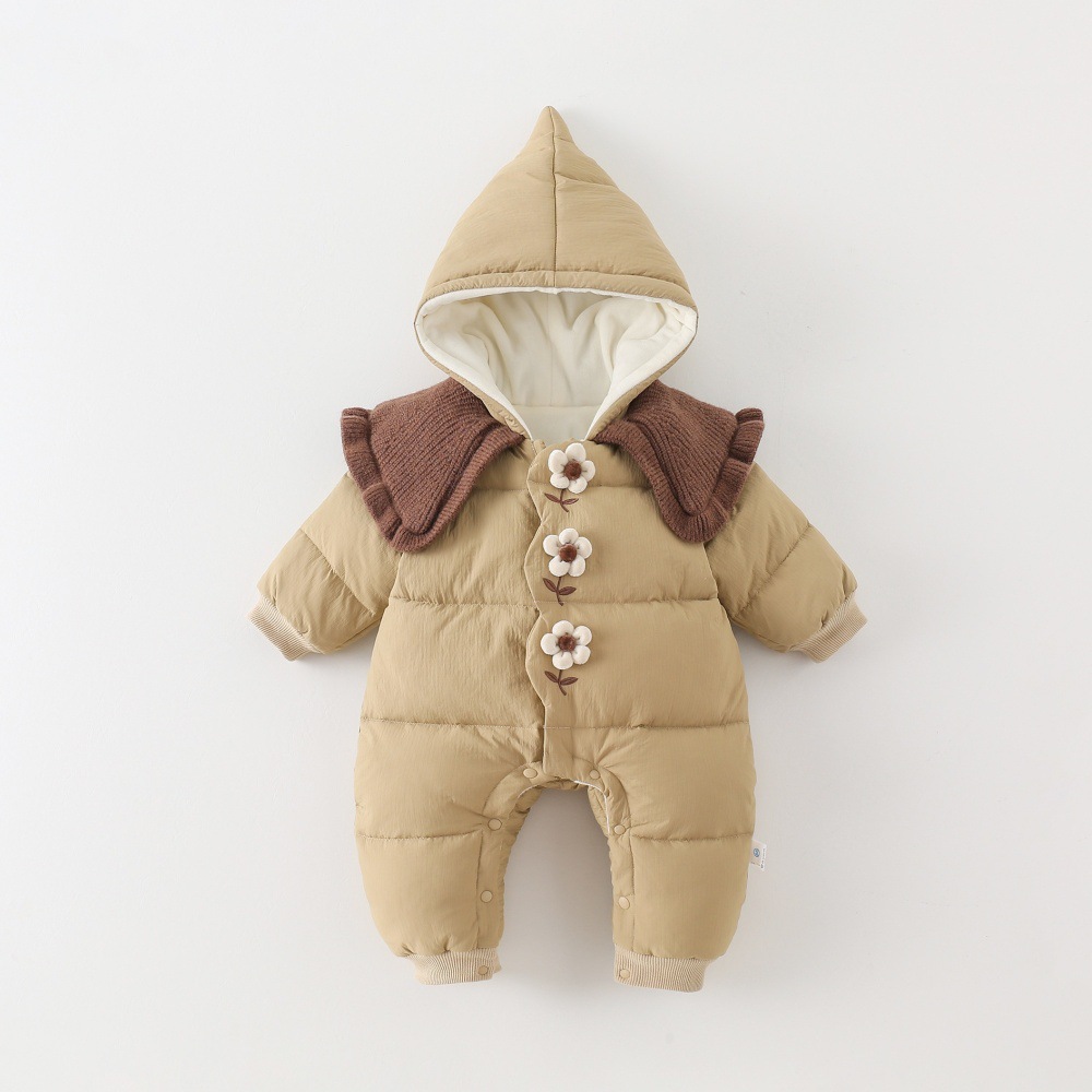 婴儿衣服冬装外套宝宝连体衣加绒厚棉衣冬季外出超萌可爱哈衣爬服