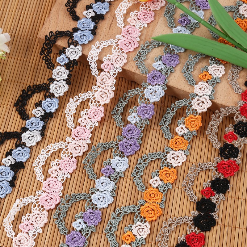 4CM涤纶刺绣花边玫瑰波浪花朵旗袍服装材料diy手工服饰花边辅料