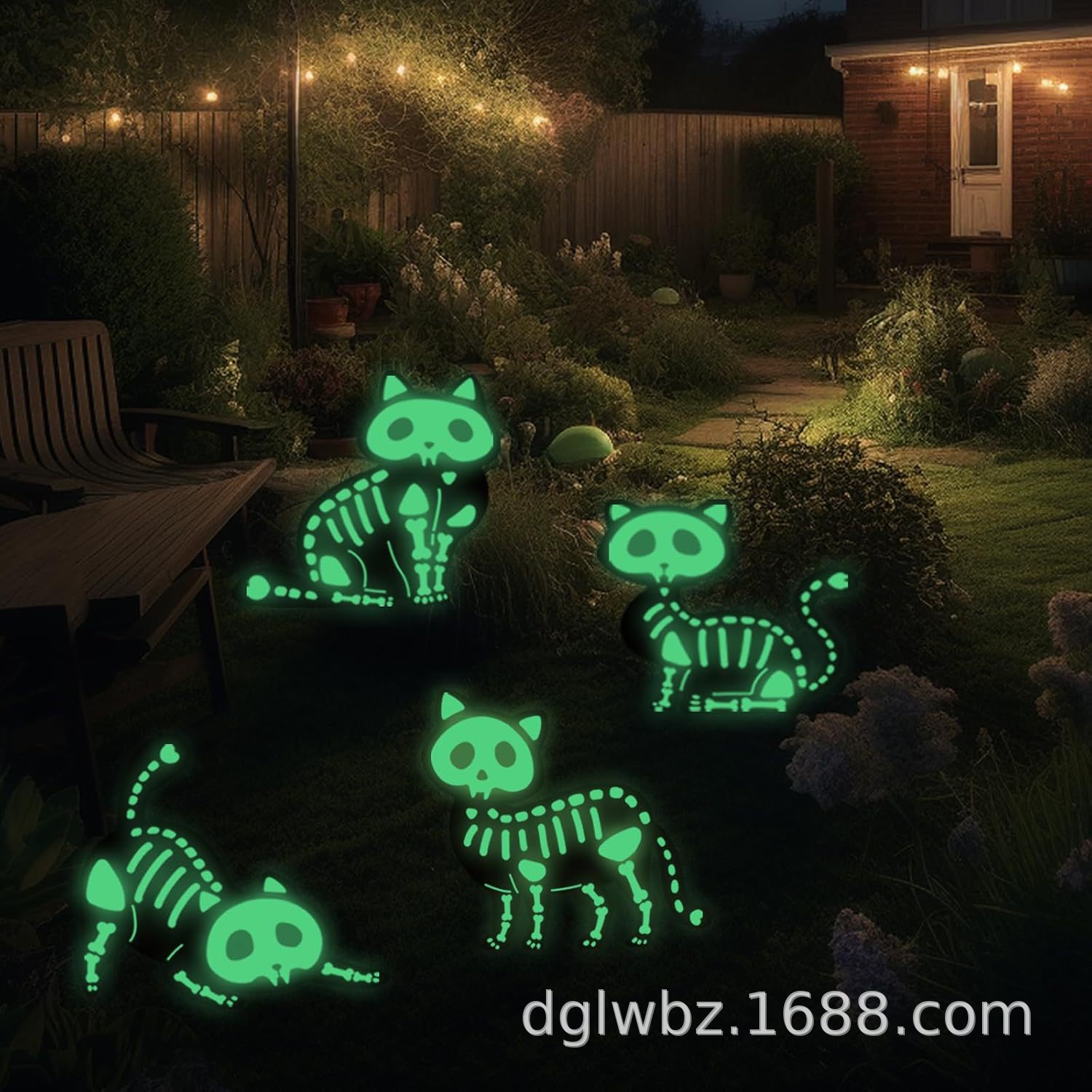 爆款亚马逊发光万圣节庭院地插牌户外草坪装饰庭院夜光黑猫插牌