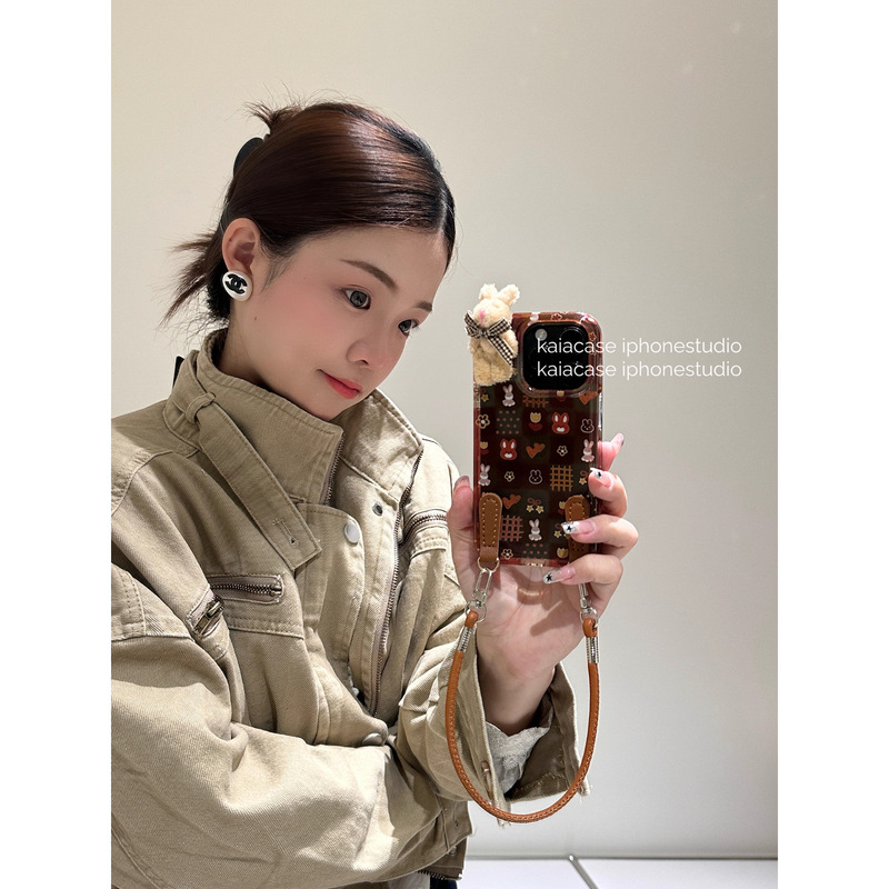 秋冬款棕格子卡通立体兔子适用苹果16promax手机壳iphone13新款15|undefined