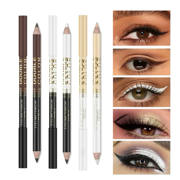 Cross-Border Exclusive Supply of Wooden Dual-Ended Dual-Color Multifunctional Dual-Use Eyeliner, Eyebrow Pencil, and Highlighter Eyeshadow Pen Combo Set