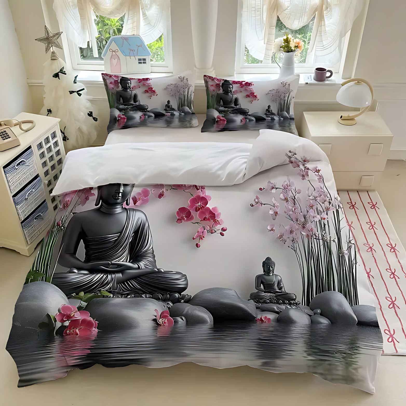 TEMU / JIT comercio exterior transfronterizo cómodo Zen Buda tema de impresión digital HD colcha colcha colcha colcha kit