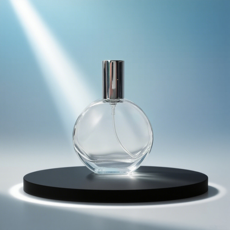 透明质感通透50ml大肚扁圆香水瓶空瓶分装按压喷雾厂家可批发