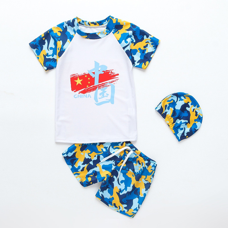 Traje de baño para niños de 2 a 8 años dividido para niños traje de baño de dibujos animados lindo conjunto de dos piezas con gorro de natación traje de baño