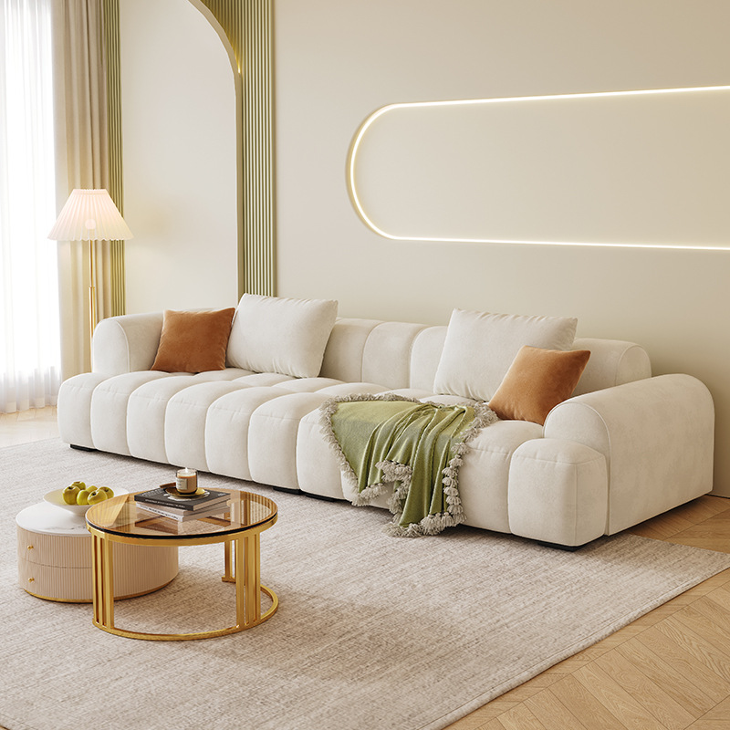 Luz crema francesa viento arena Red de pelo rojo sala de estar tela de algodón de azúcar fila recta pequeño apartamento moderno simple sofá silla