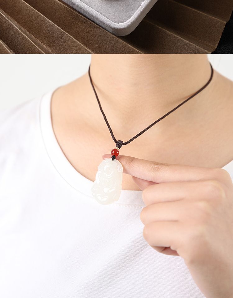 Mặt dây chuyền ngọc Hetian tự nhiên Tân Cương hình 12 con giáp bảo vệ cung hoàng đạo — Cung hoàng đạo ngọc bích Hetian [dây nâu], Ngọc Hetian Zodiac 【Dây đỏ】 chi tiết 11