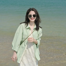 海边度假沙滩白色吊带连衣裙女夏季出游穿搭衬衫两件套装裙子春