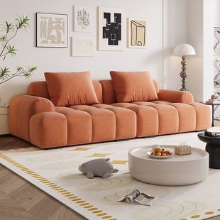 Cream-Style Cat-Scratch-Resistant Ins Puff Sofa for Living Room, Simple Rental Apartment, Straight-Line Small-Sized Fabric Sofa