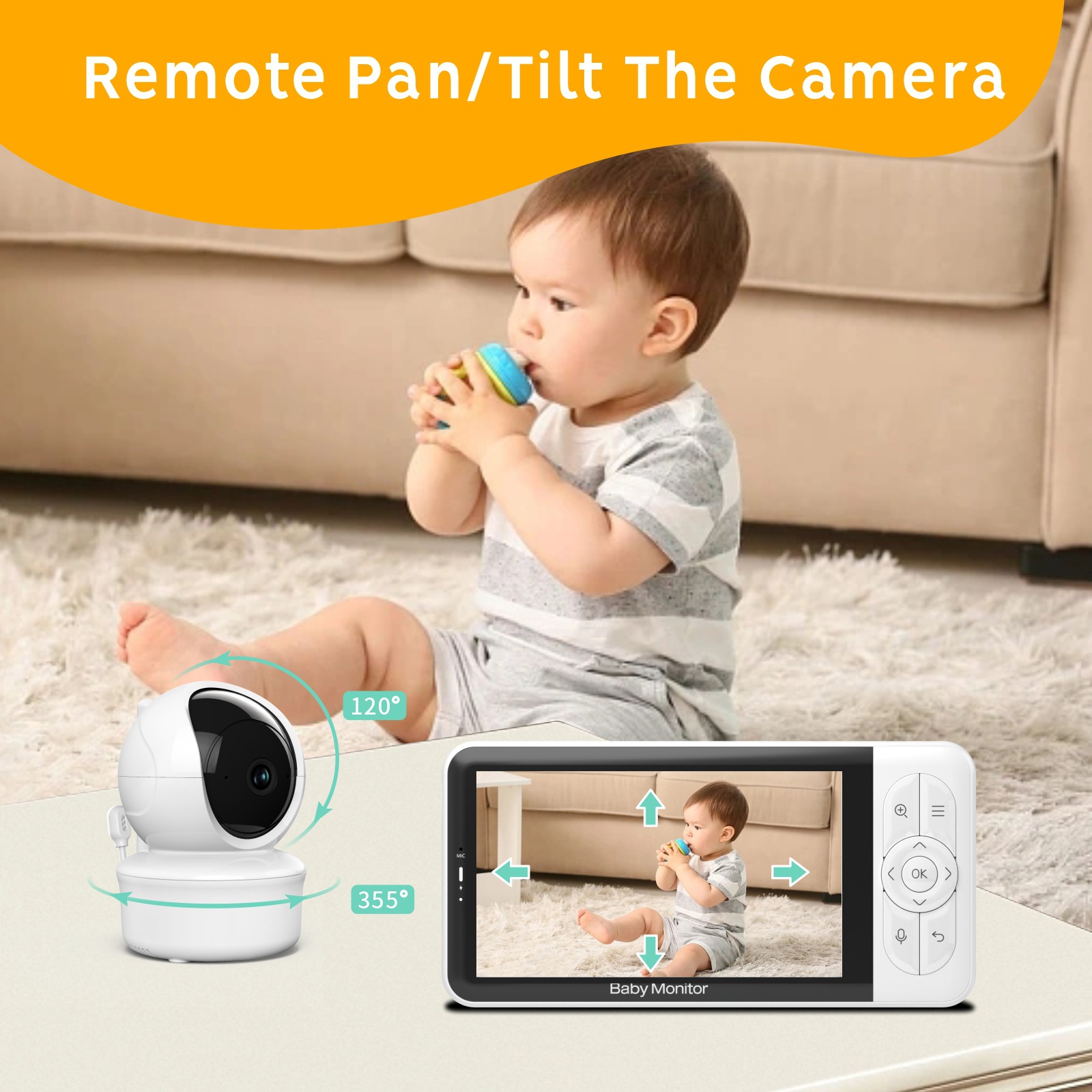 Babystar 5inch WiFi security camera baby monitor,1080P App control, 3000mAh battery, VOX, Dual call, multi-user, 1000 foot range O1CN01B3eFWQ1xFCtPyThSL !!2208999596413 0 Cib