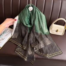 新款金线拼色围巾仿真丝丝巾女春秋时尚百搭气质装饰披肩纱巾
