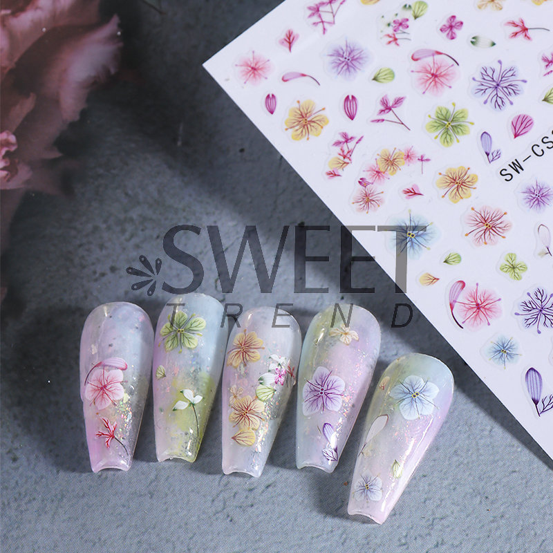Ventas transfronterizas de pegatinas de uñas al por mayor primavera y verano nuevas flores secas de acuarela flor de lavanda pegatinas de uñas 3D