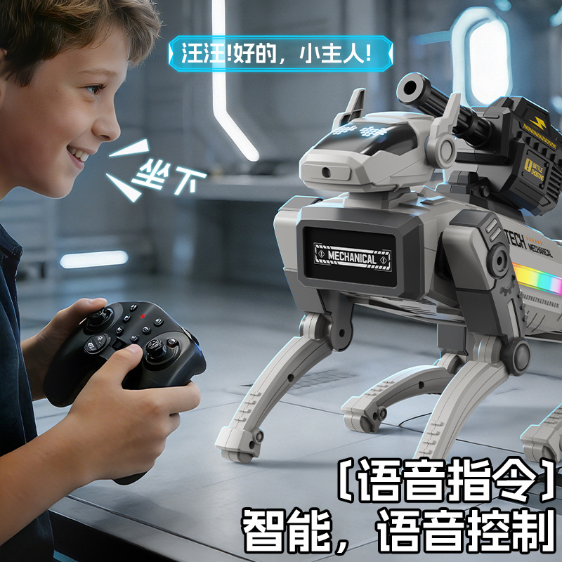 Tecnología de AI programación mecánica perro robot inteligente control remoto perro rebote spray niño robot juguete regalo para niños