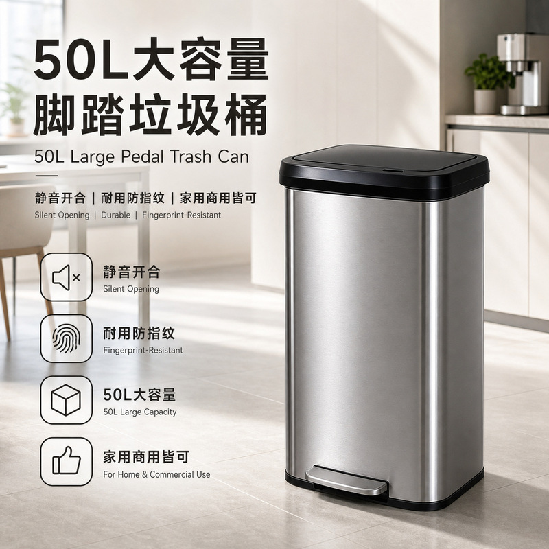 50L Large Capacity Trash Can with Foot Pedal, Multifunctional Kitchen Waste Sorting Trash Can with Plastic Lid, Wholesale from Manufacturer