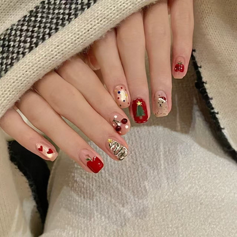 New Year's Manicure, Handmade Wearable Nails, Hand-Painted Short Nails, Wedding Nails, Bride's Nails, New Year's Battle Nails, Manicure, Fake Nails for Students New Year's Manicure, Handmade Wearable Nails, Hand-Painted Short Nails, Wedding Nails, Bride's Nails, New Year's Battle Nails, Manicure, Fake Nails for Students